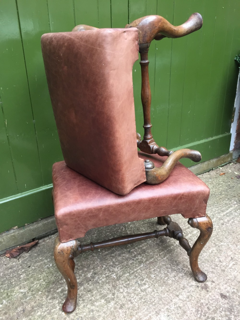 Pair of C19th oak-framed cabriole legged leather top stools in the early C18th manner. View VII