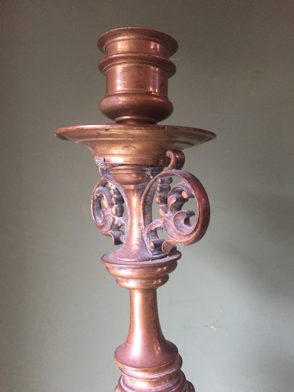 Large pair of C19th cast bronze candlesticks in the Mannerist late Renaissance style . View XIII