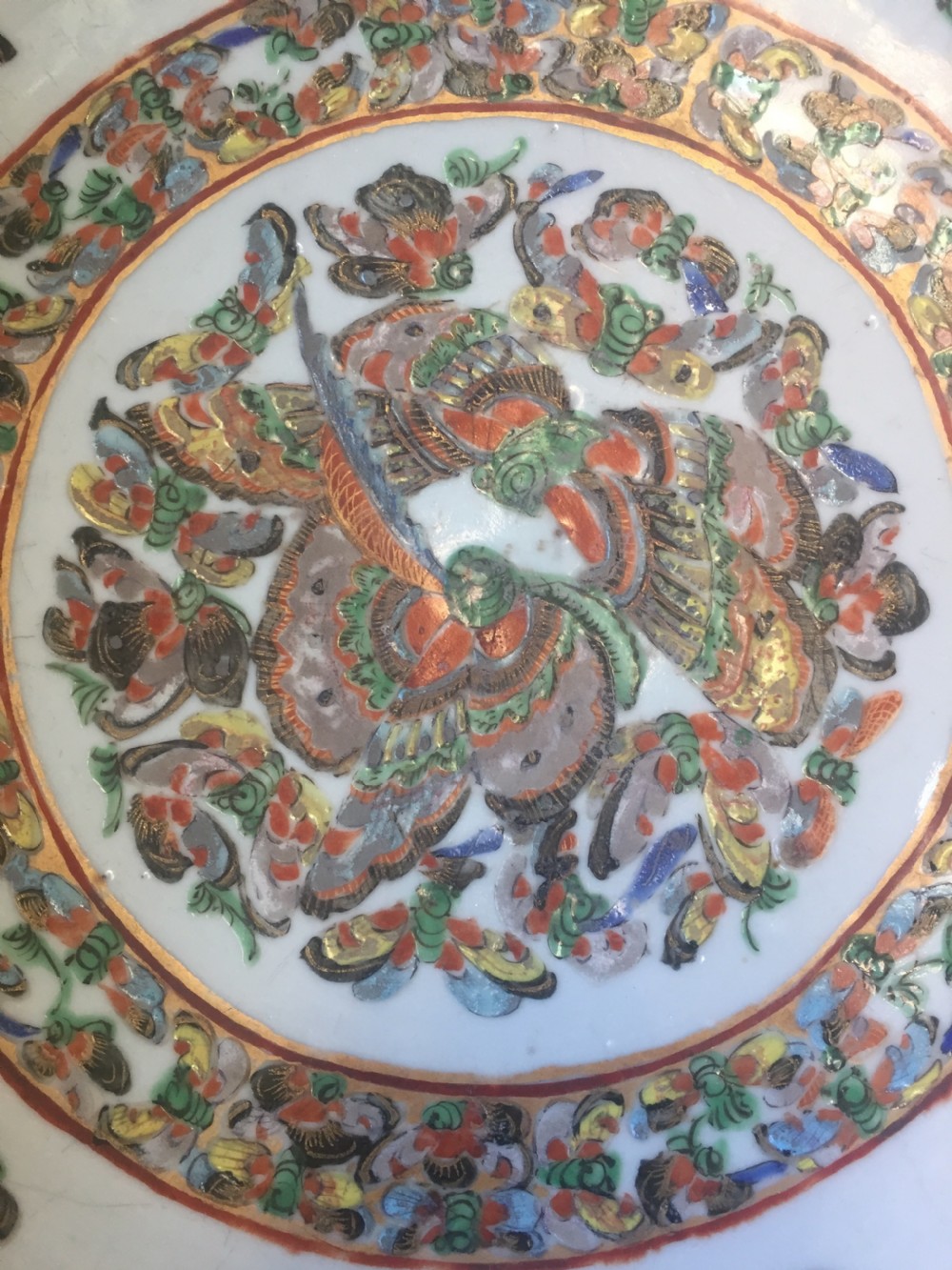 Fine quality C19th Chinese Cantonese export porcelain enamel decorated punch bowl of good large scale with unusual butterfly designs. View XI