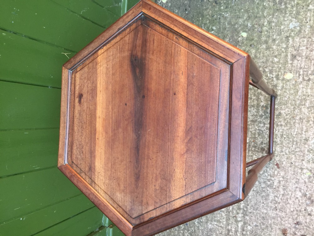 Late C19th Chinese Qing Dynasty carved hardwood hexagonal lamp table or vase stand. View VI