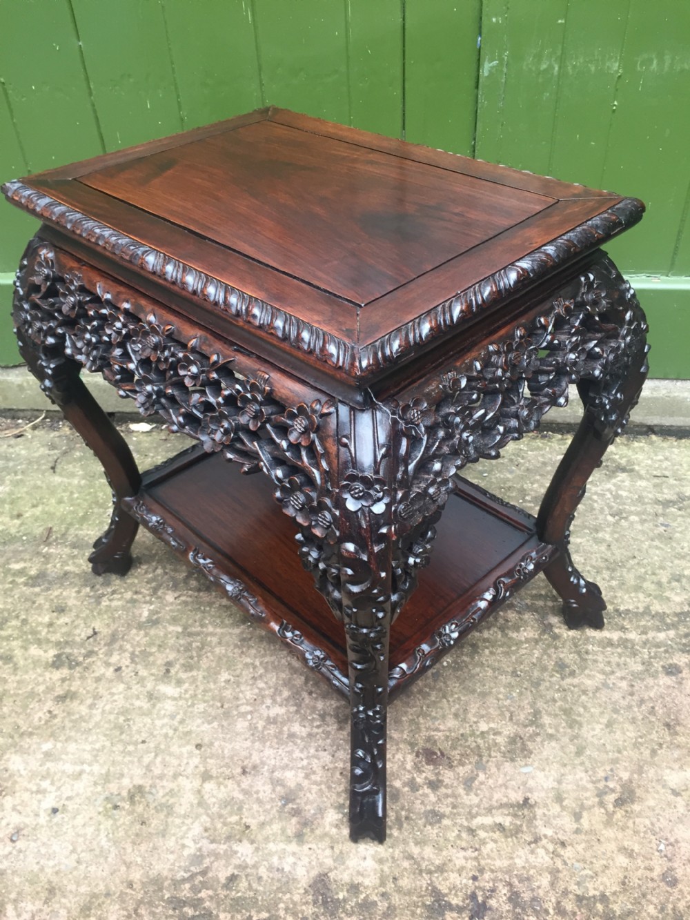 Late C19th Chinese Qing Dynasty carved hardwood free-standing low centre table or display stand. View VI