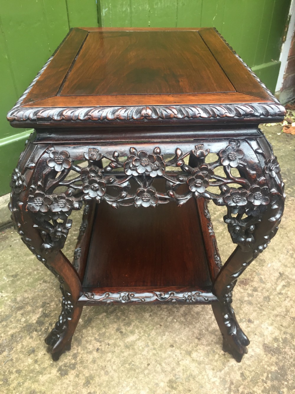 Late C19th Chinese Qing Dynasty carved hardwood free-standing low centre table or display stand. View VIII
