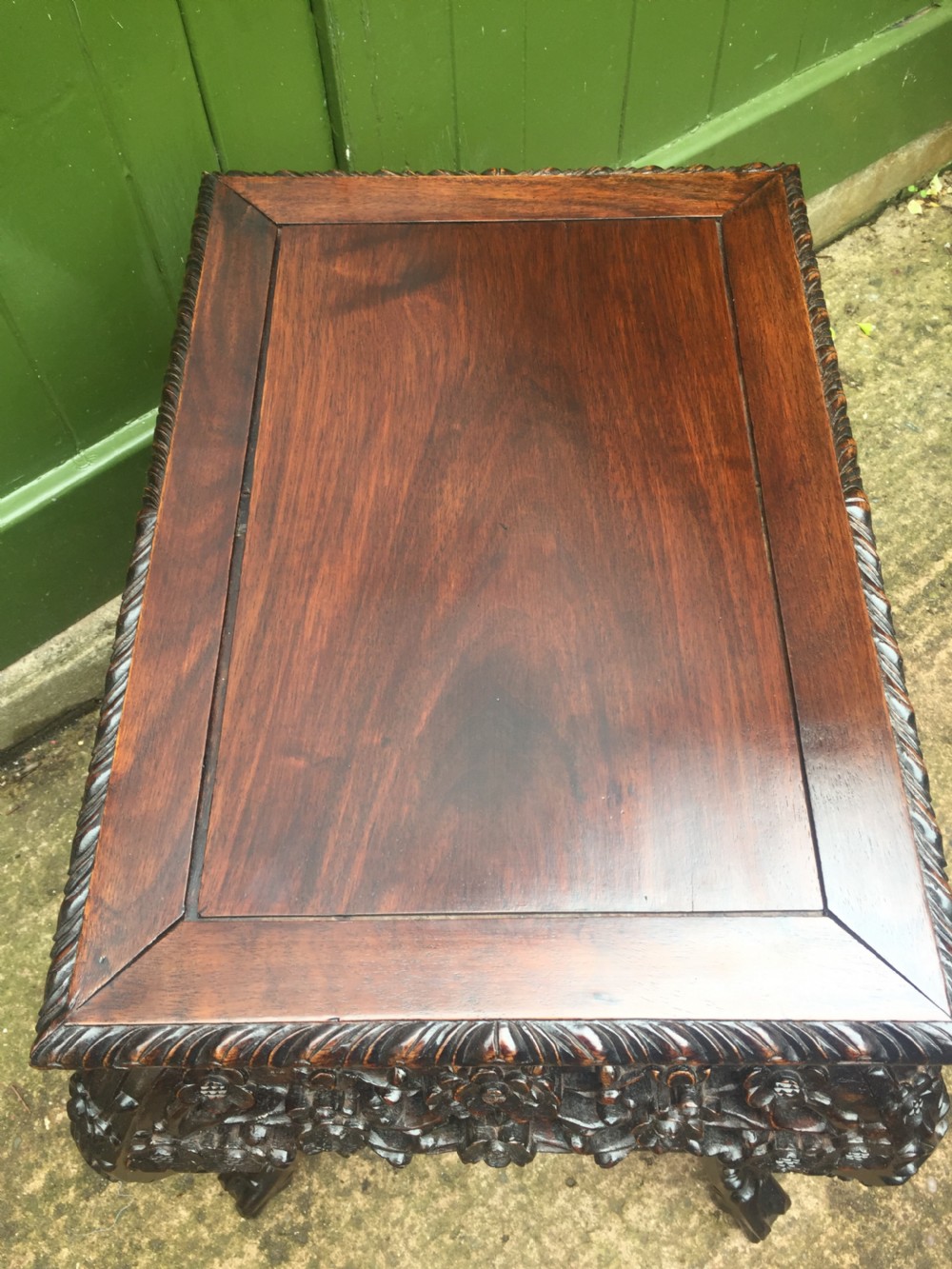 Late C19th Chinese Qing Dynasty carved hardwood free-standing low centre table or display stand. View X