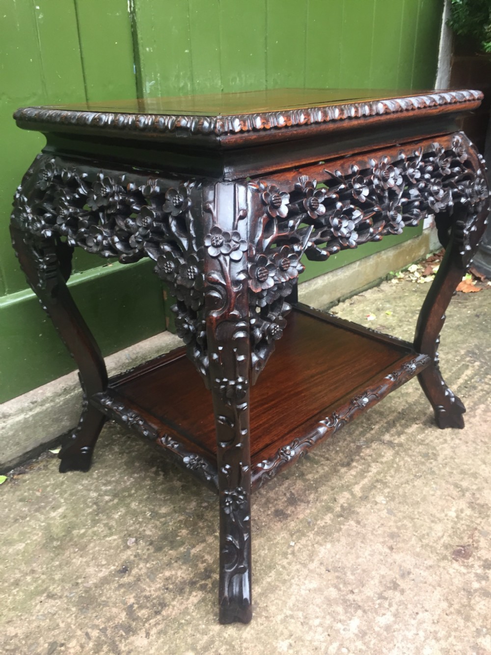 Late C19th Chinese Qing Dynasty carved hardwood free-standing low centre table or display stand. View XII