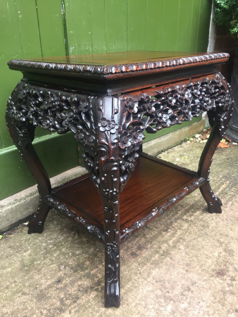 Late C19th Chinese Qing Dynasty carved hardwood free-standing low centre table or display stand. View XIII