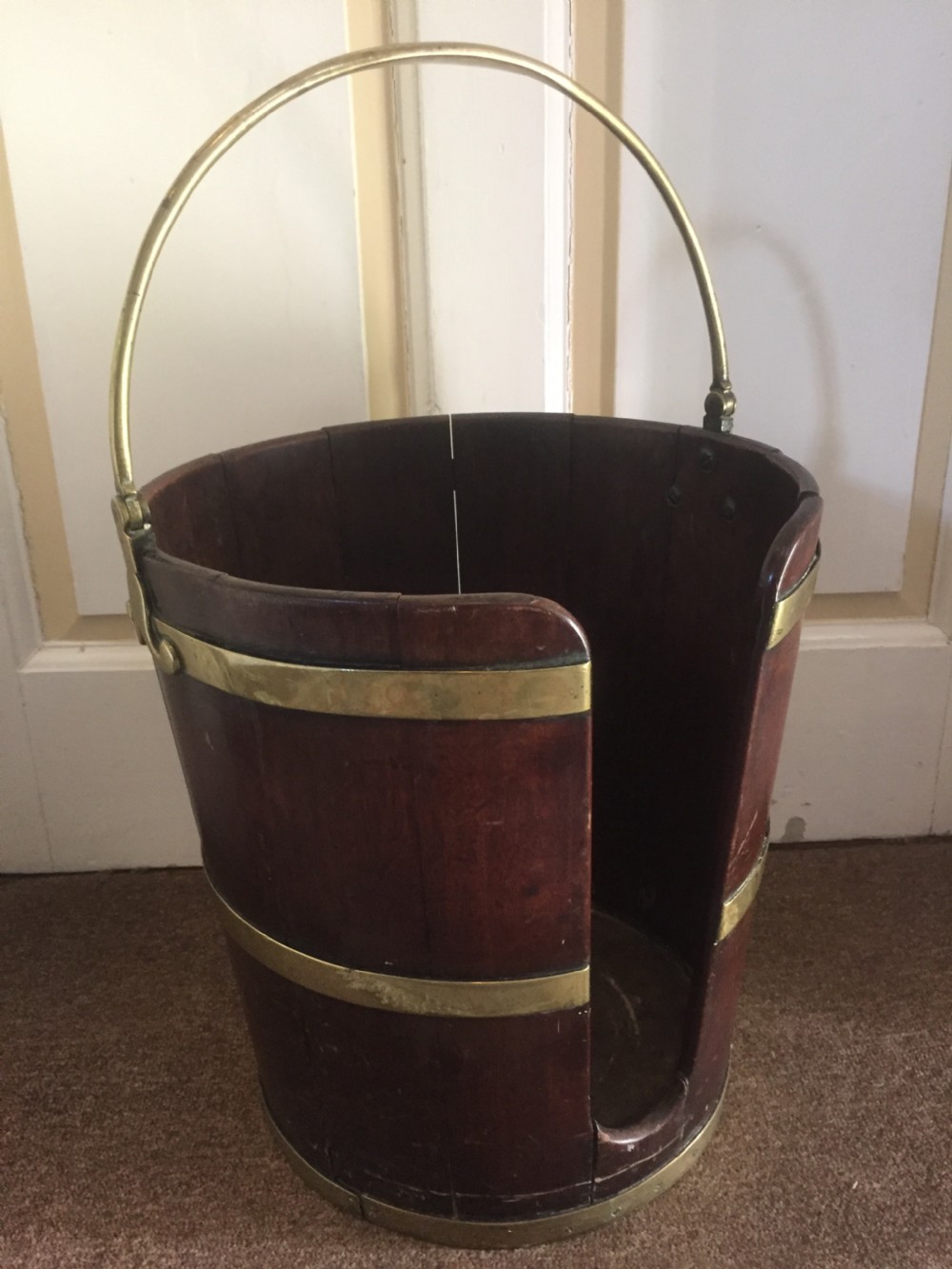 Late C18th George III period brass-bound mahogany plate-bucket.