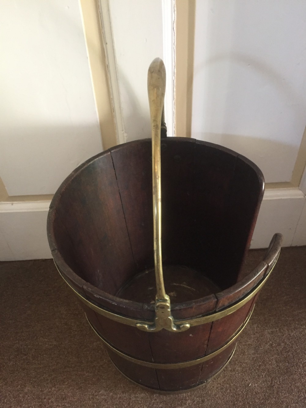 Late C18th George III period brass-bound mahogany plate-bucket. View IV