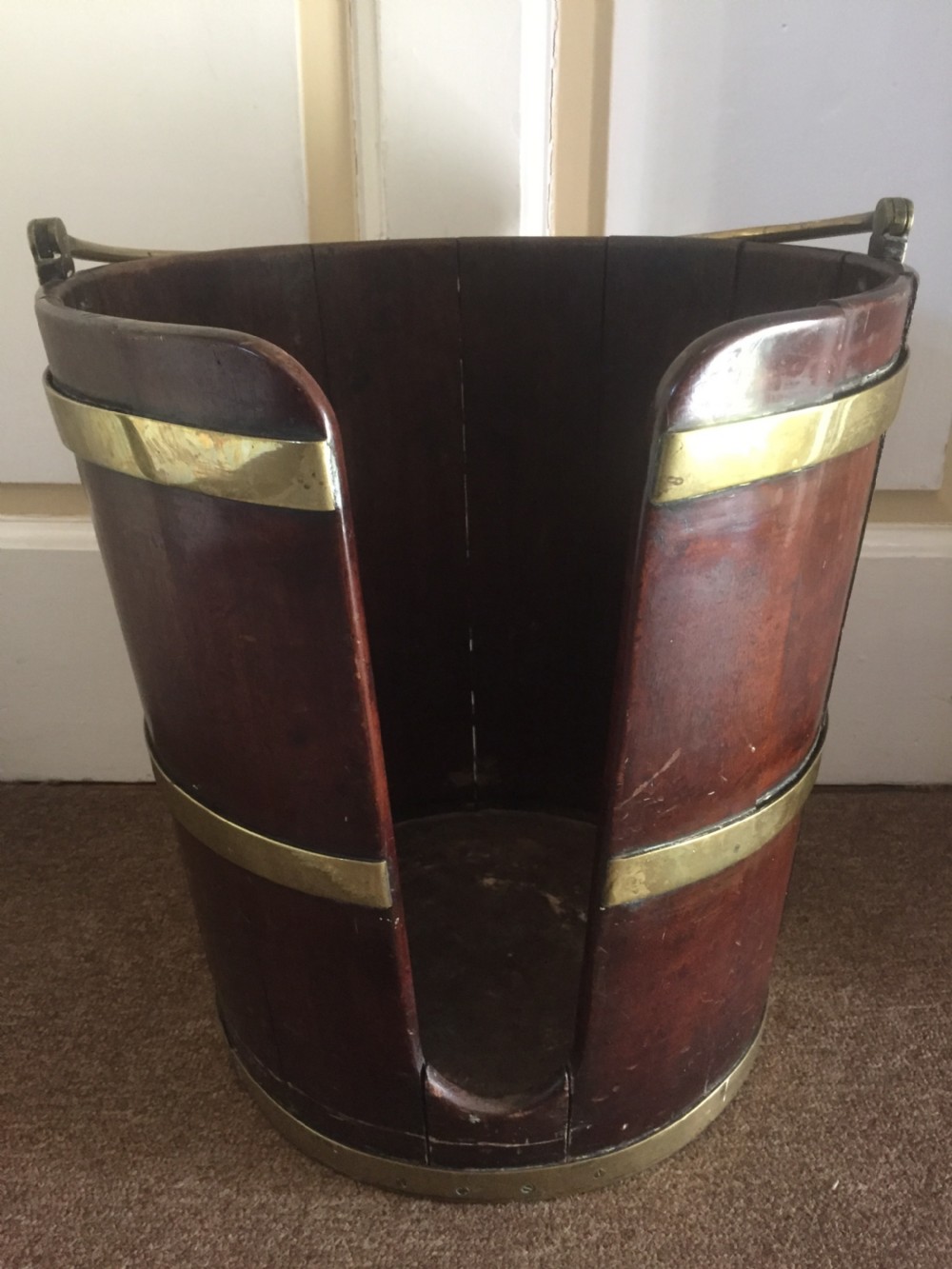 Late C18th George III period brass-bound mahogany plate-bucket. View IX