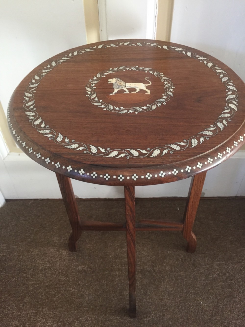 Early C20th Indian ivory inlaid rosewood occasional table. View II