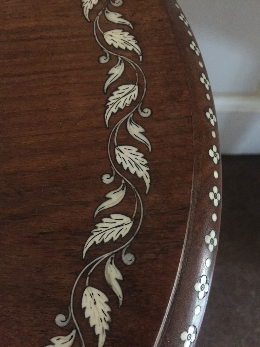 Early C20th Indian ivory inlaid rosewood occasional table. View V