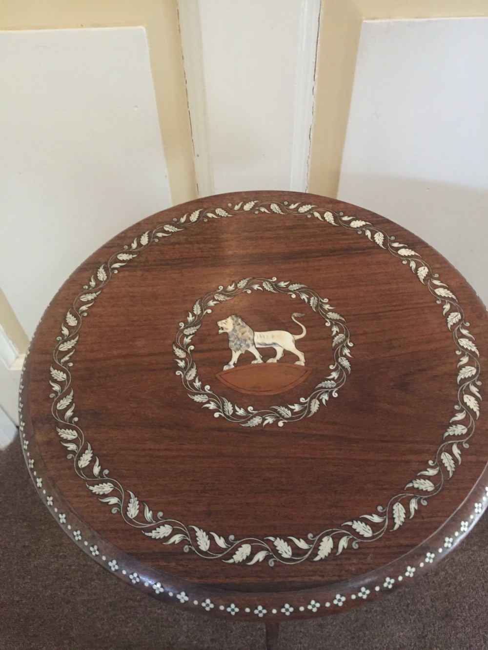 Early C20th Indian ivory inlaid rosewood occasional table. View VI