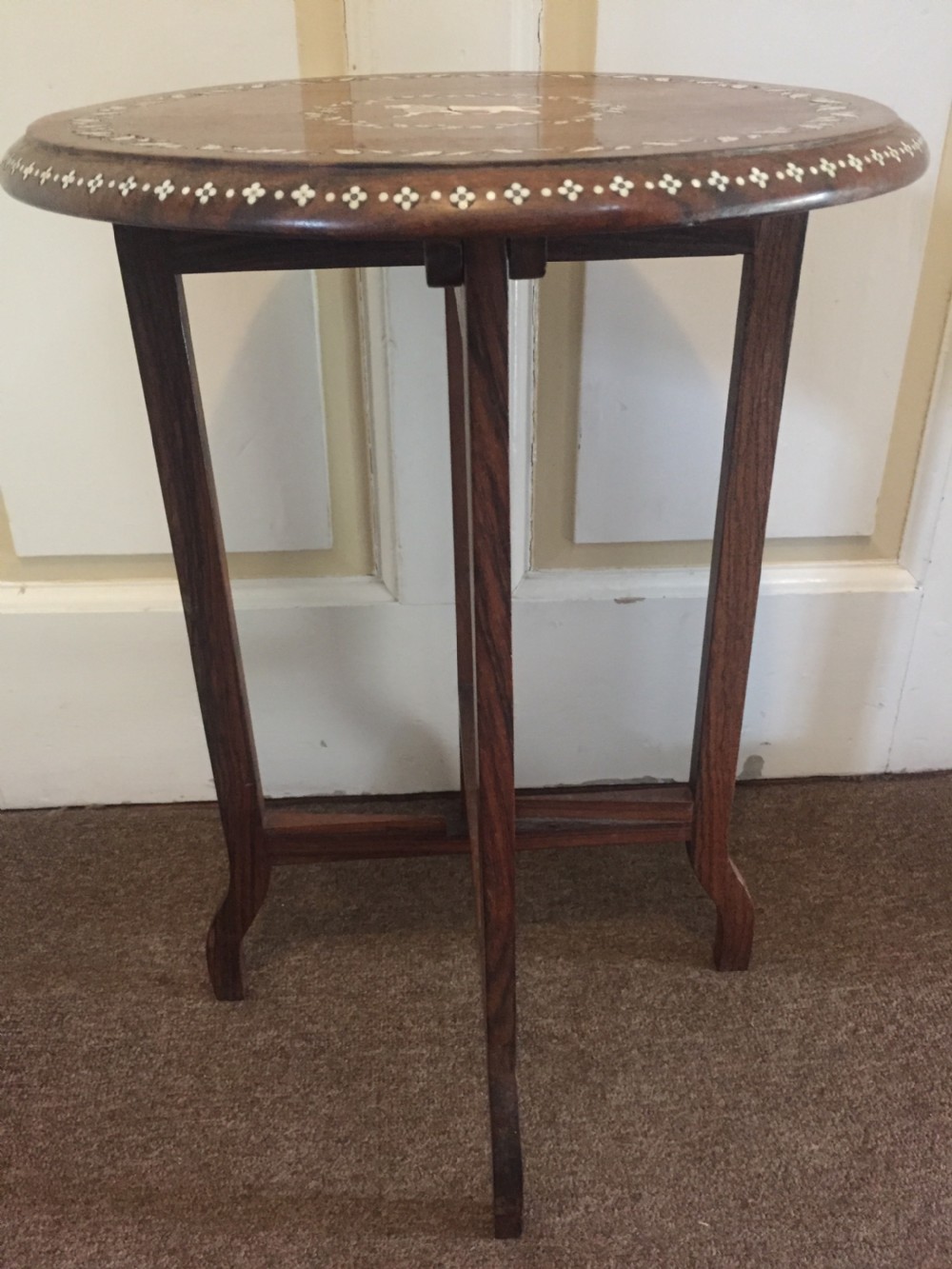 Early C20th Indian ivory inlaid rosewood occasional table. View VII
