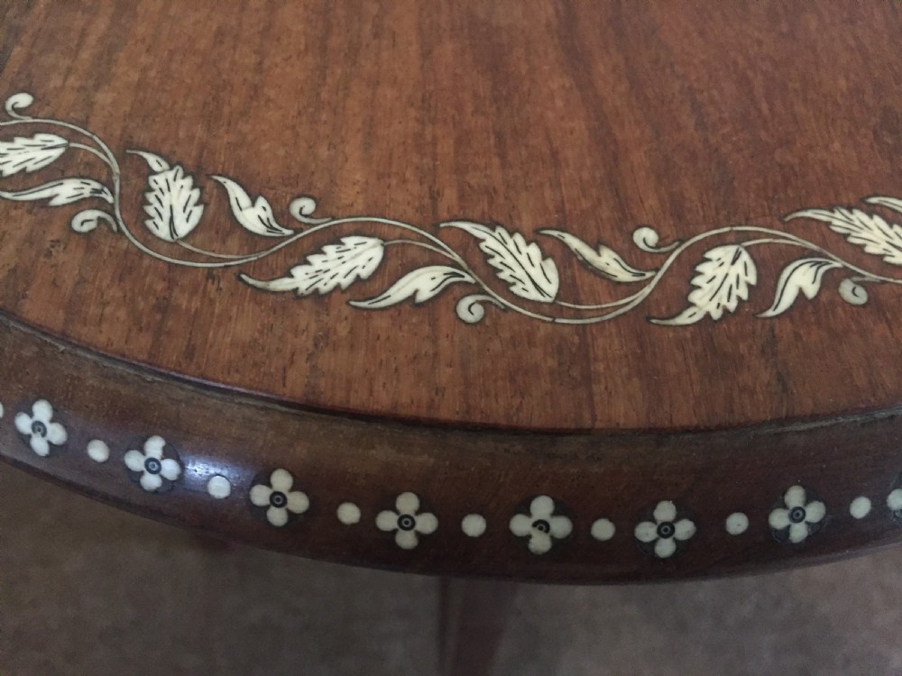 Early C20th Indian ivory inlaid rosewood occasional table. View X