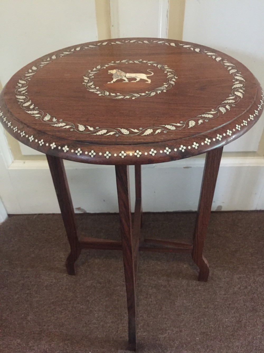 Early C20th Indian ivory inlaid rosewood occasional table. View XI
