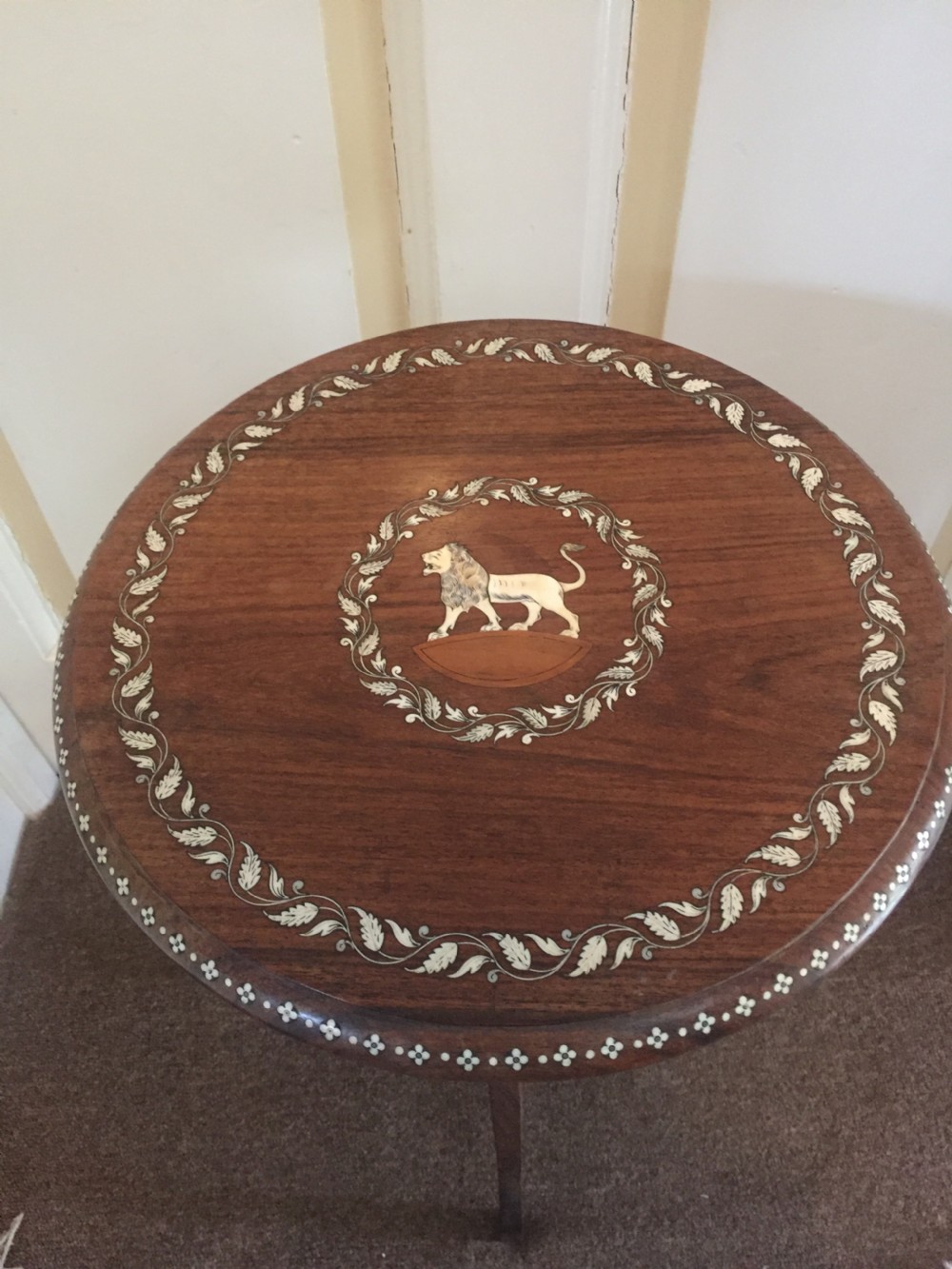 Early C20th Indian ivory inlaid rosewood occasional table. View XII
