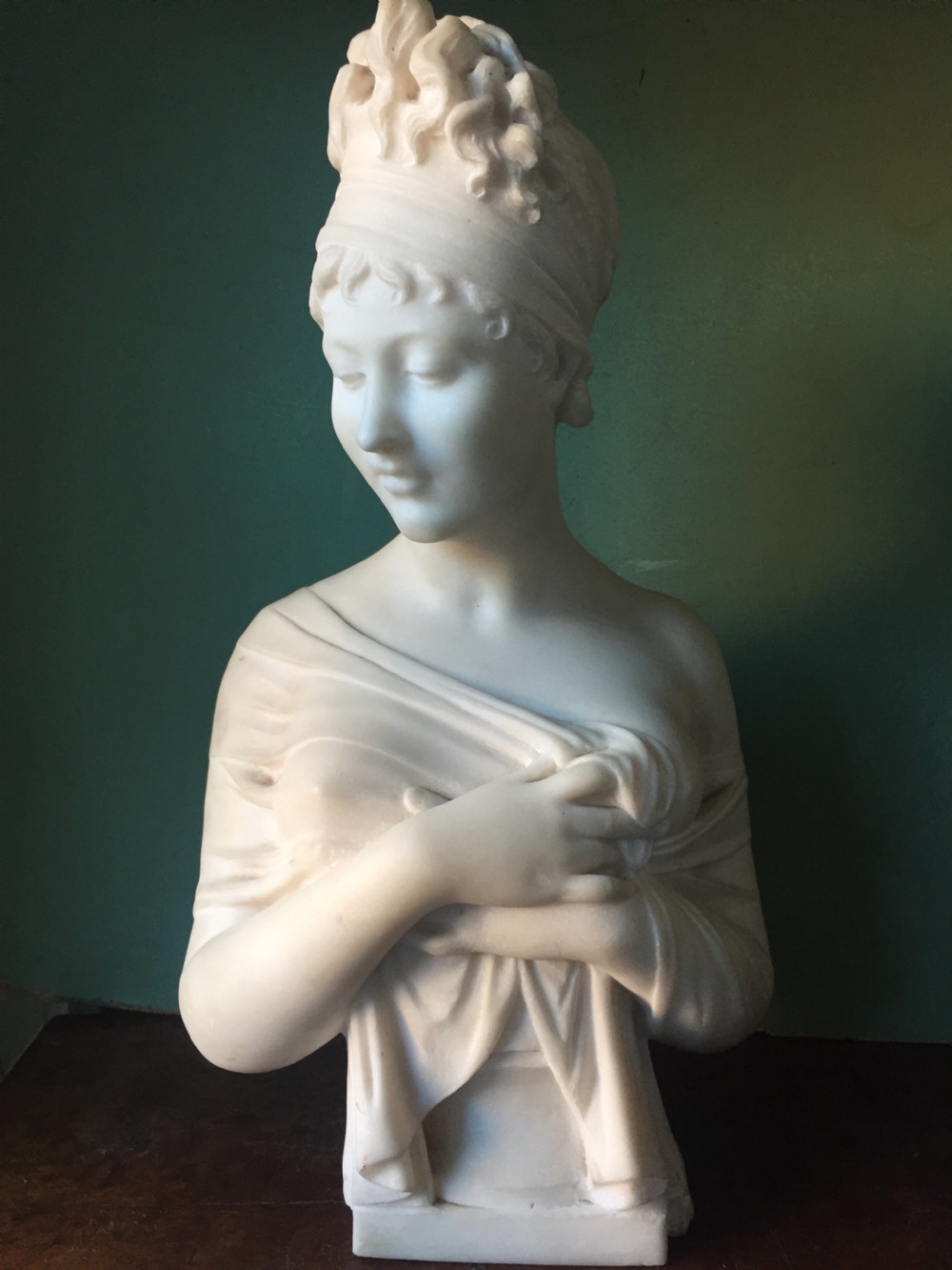 C19th French carved marble bust of Madame Juliette Recamier , after the original study by Joseph Chinard.