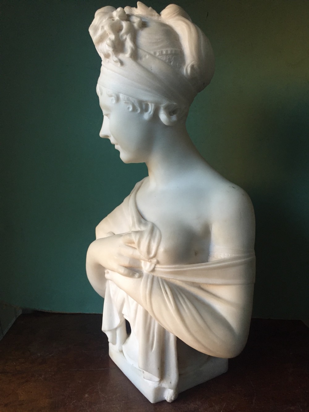 C19th French carved marble bust of Madame Juliette Recamier , after the original study by Joseph Chinard. View III