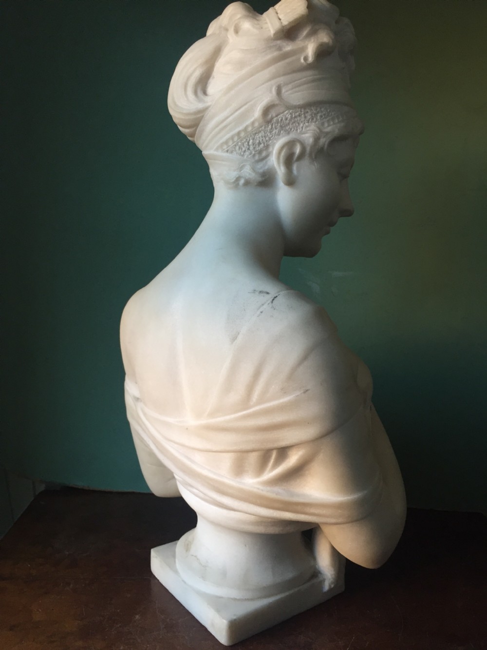 C19th French carved marble bust of Madame Juliette Recamier , after the original study by Joseph Chinard. View V