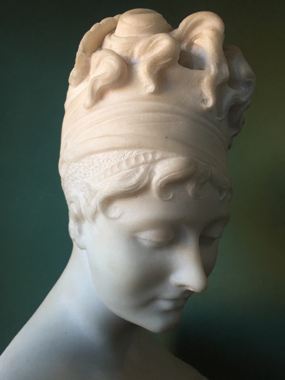 C19th French carved marble bust of Madame Juliette Recamier , after the original study by Joseph Chinard. View VI