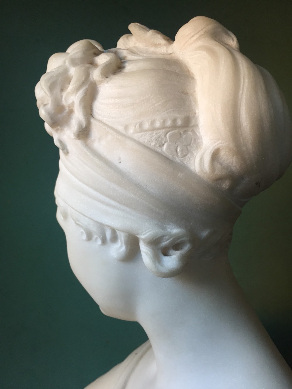 C19th French carved marble bust of Madame Juliette Recamier , after the original study by Joseph Chinard. View VII