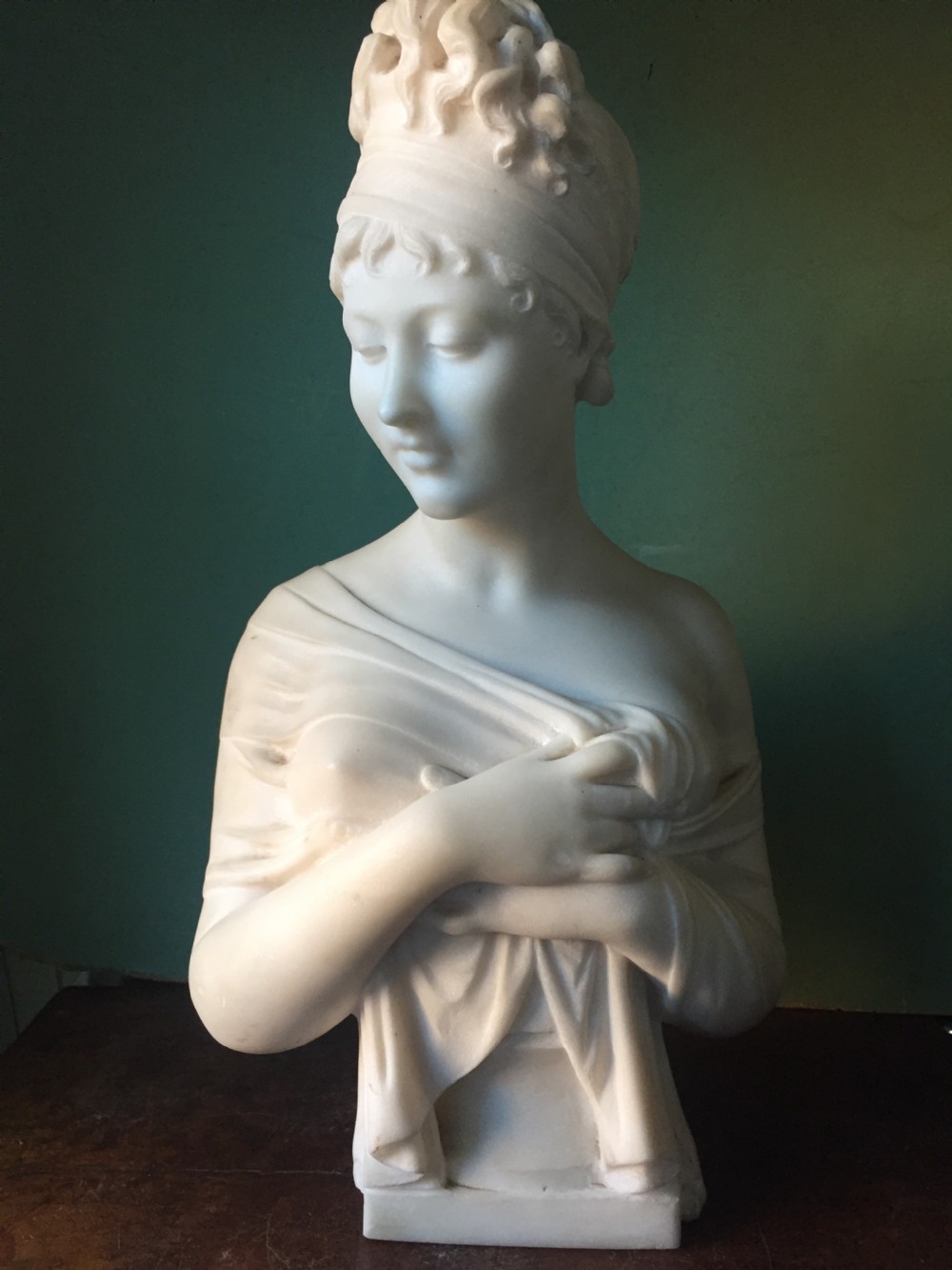 C19th French carved marble bust of Madame Juliette Recamier , after the original study by Joseph Chinard. View VIII