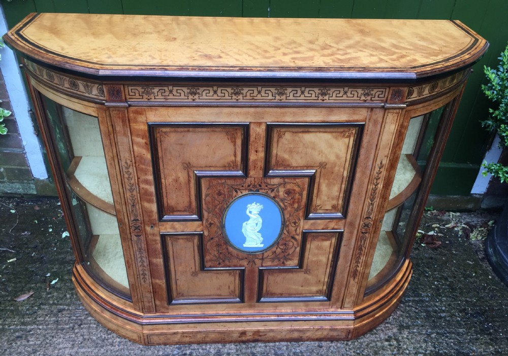 Fine quality signed C19th satin-birch side cabinet or credenza with inlay in the manner of Owen Jones. View III