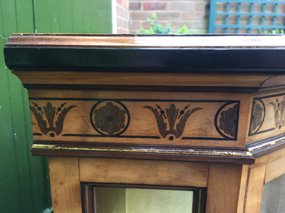 Fine quality signed C19th satin-birch side cabinet or credenza with inlay in the manner of Owen Jones. View IX