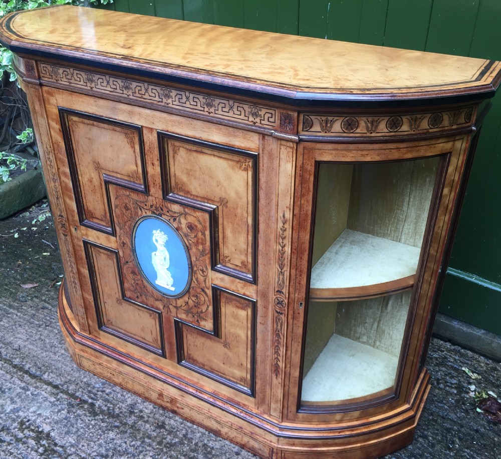 Fine quality signed C19th satin-birch side cabinet or credenza with inlay in the manner of Owen Jones. View XI