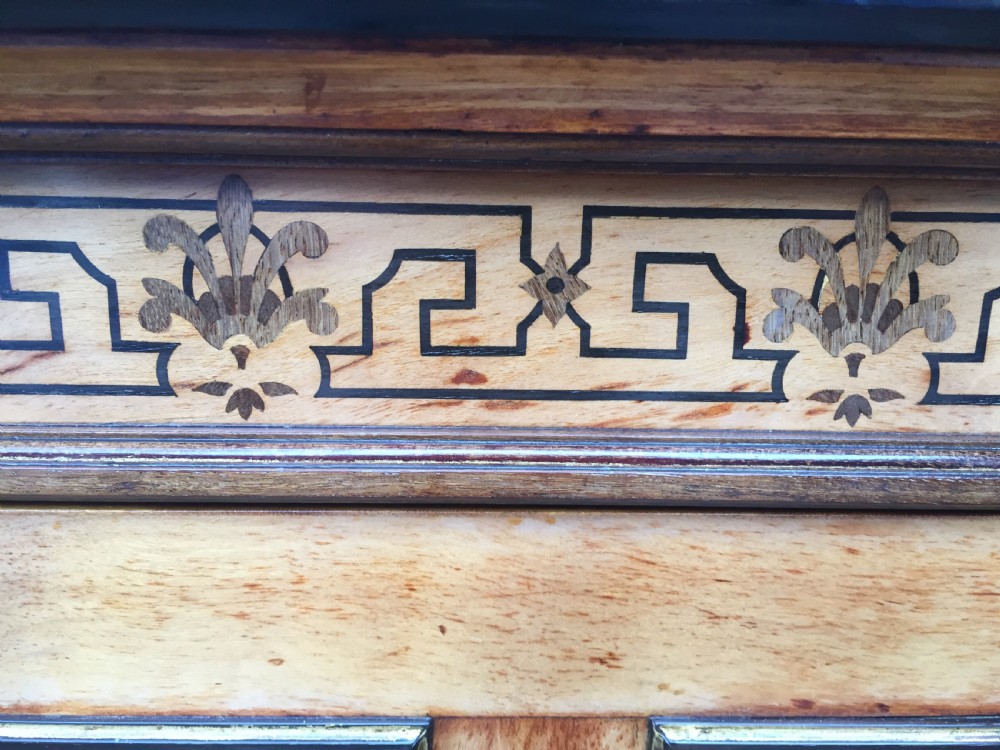 Fine quality signed C19th satin-birch side cabinet or credenza with inlay in the manner of Owen Jones. View XIII
