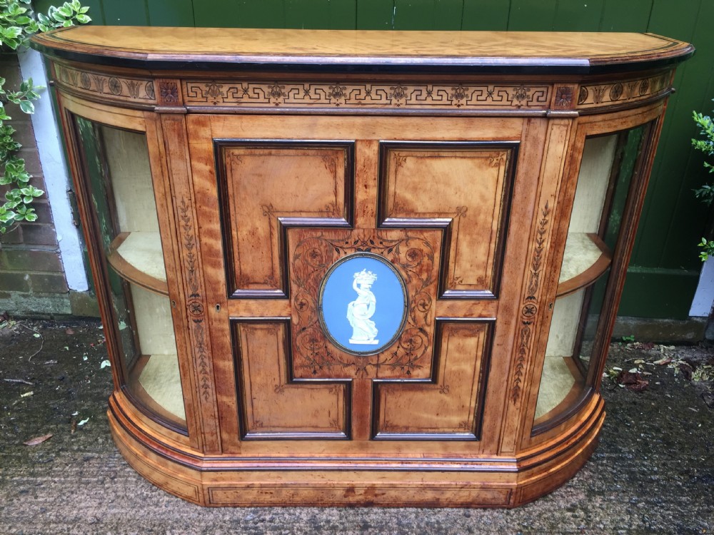 Fine quality signed C19th satin-birch side cabinet or credenza with inlay in the manner of Owen Jones. View XV