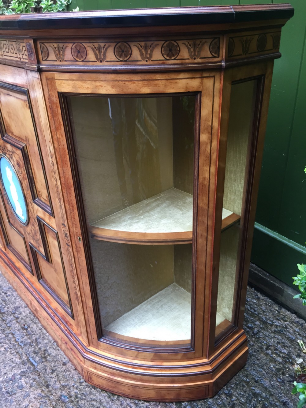 Fine quality signed C19th satin-birch side cabinet or credenza with inlay in the manner of Owen Jones. View XVII