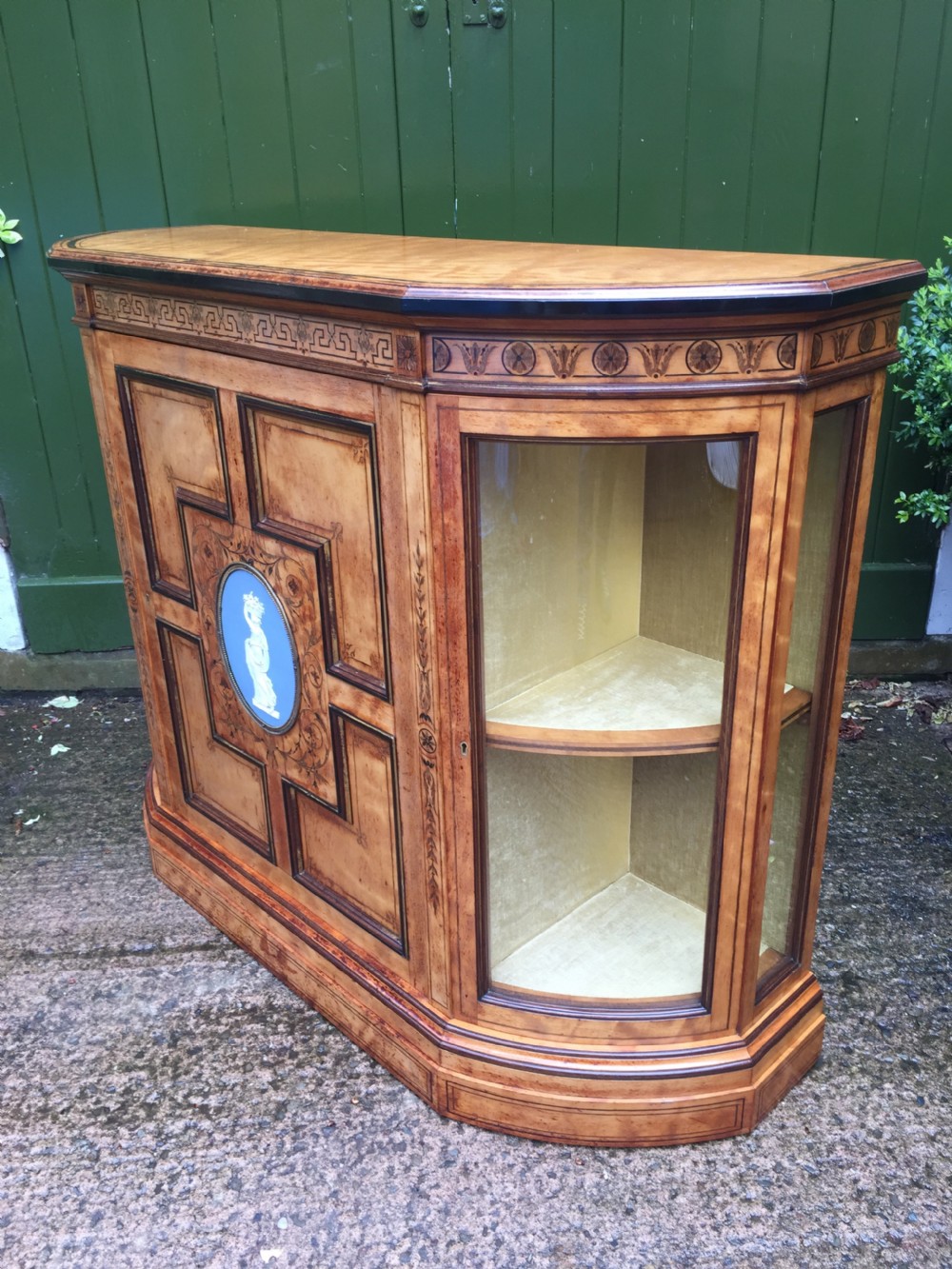Fine quality signed C19th satin-birch side cabinet or credenza with inlay in the manner of Owen Jones. View XVIII
