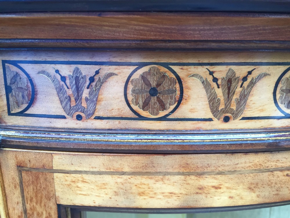 Fine quality signed C19th satin-birch side cabinet or credenza with inlay in the manner of Owen Jones. View XIX