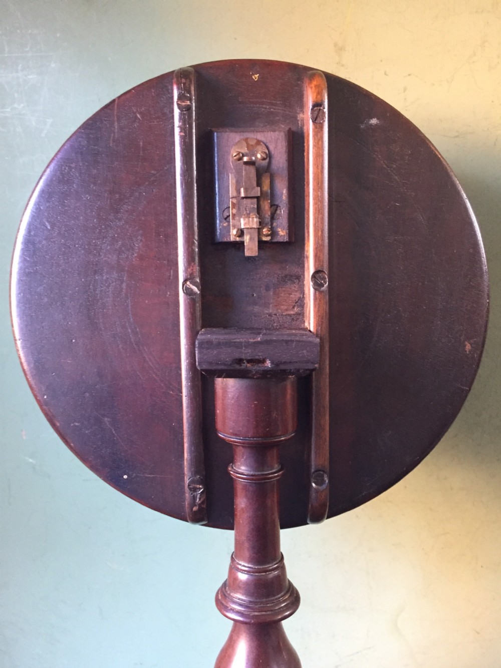 Fine late C18th George III period miniature mahogany tripod-base dish-top table. View VI