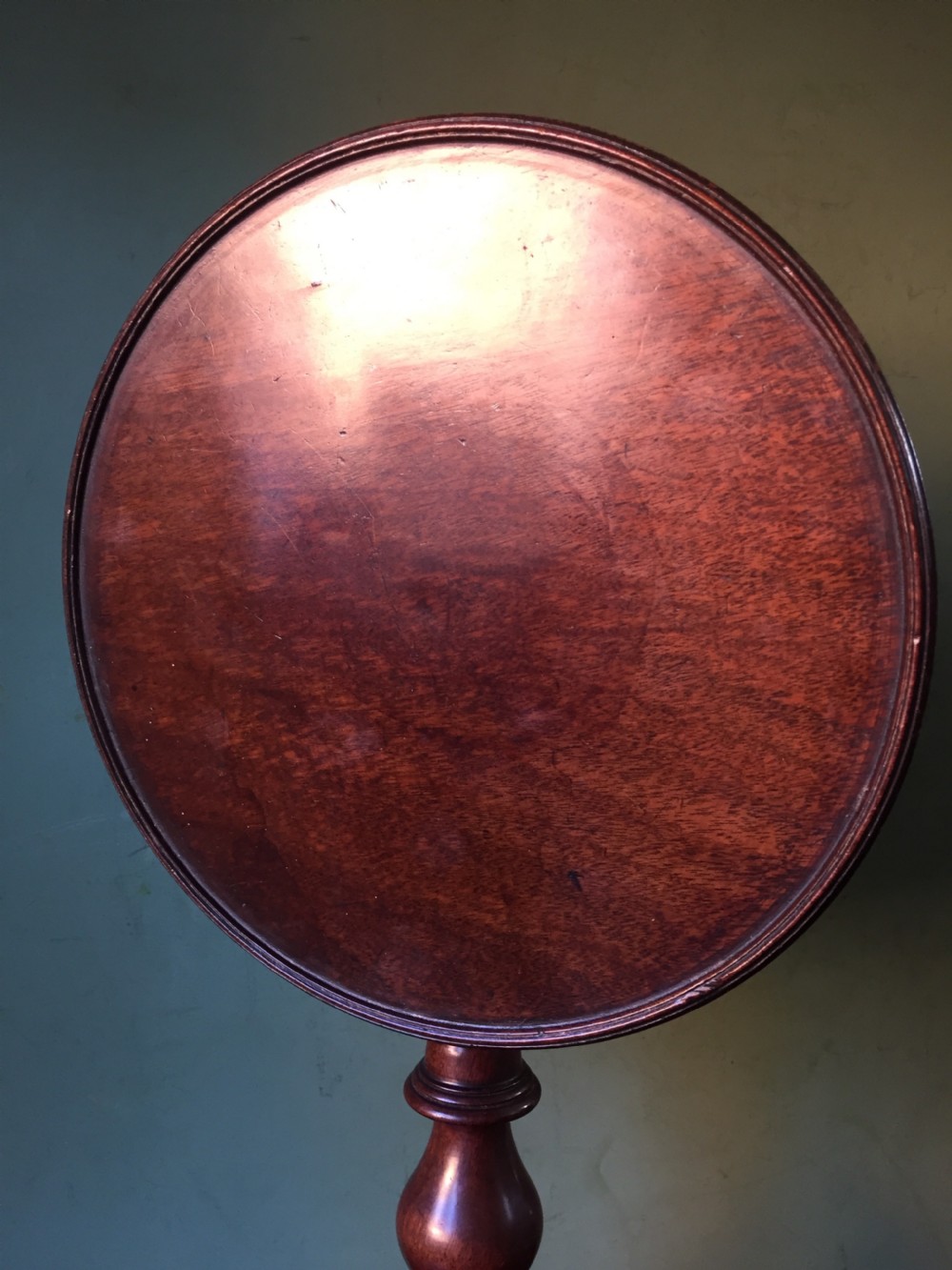 Fine late C18th George III period miniature mahogany tripod-base dish-top table. View XII