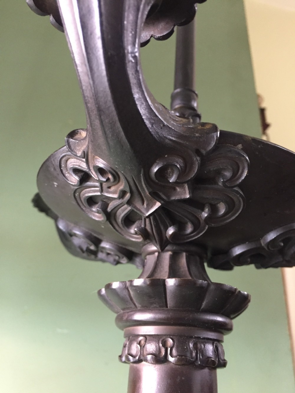Imposing pair of early C19th French Charles X period bronze lamps on 'rouge griotte' marble bases. View V