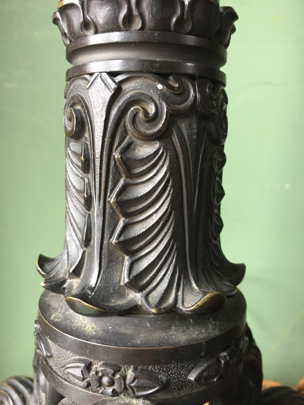 Imposing pair of early C19th French Charles X period bronze lamps on 'rouge griotte' marble bases. View VII