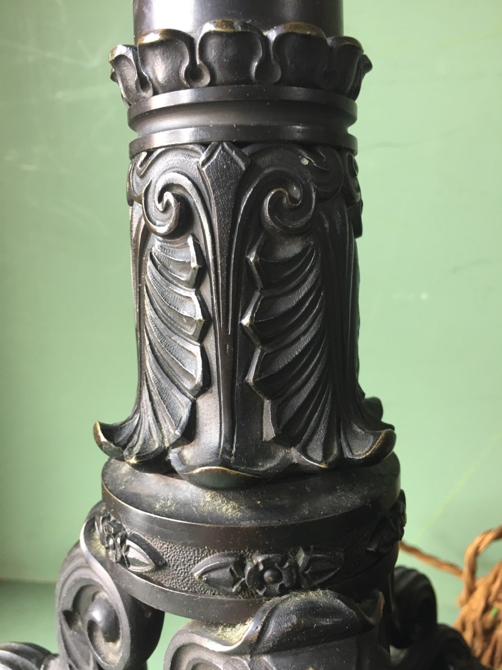 Imposing pair of early C19th French Charles X period bronze lamps on 'rouge griotte' marble bases. View XIII