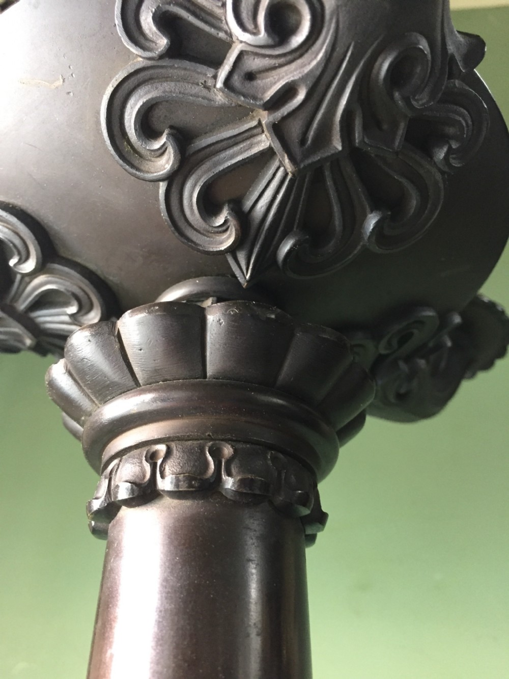 Imposing pair of early C19th French Charles X period bronze lamps on 'rouge griotte' marble bases. View XIV
