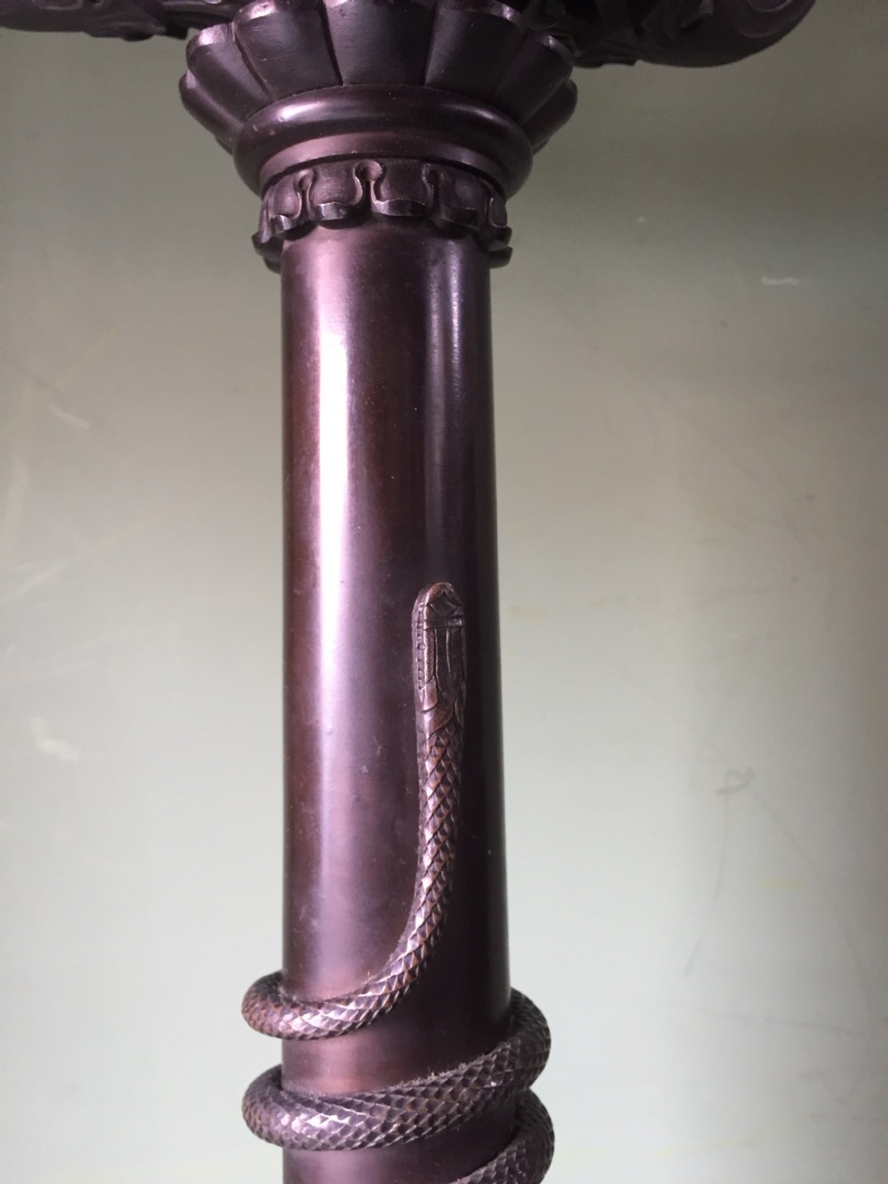 Imposing pair of early C19th French Charles X period bronze lamps on 'rouge griotte' marble bases. View XIX