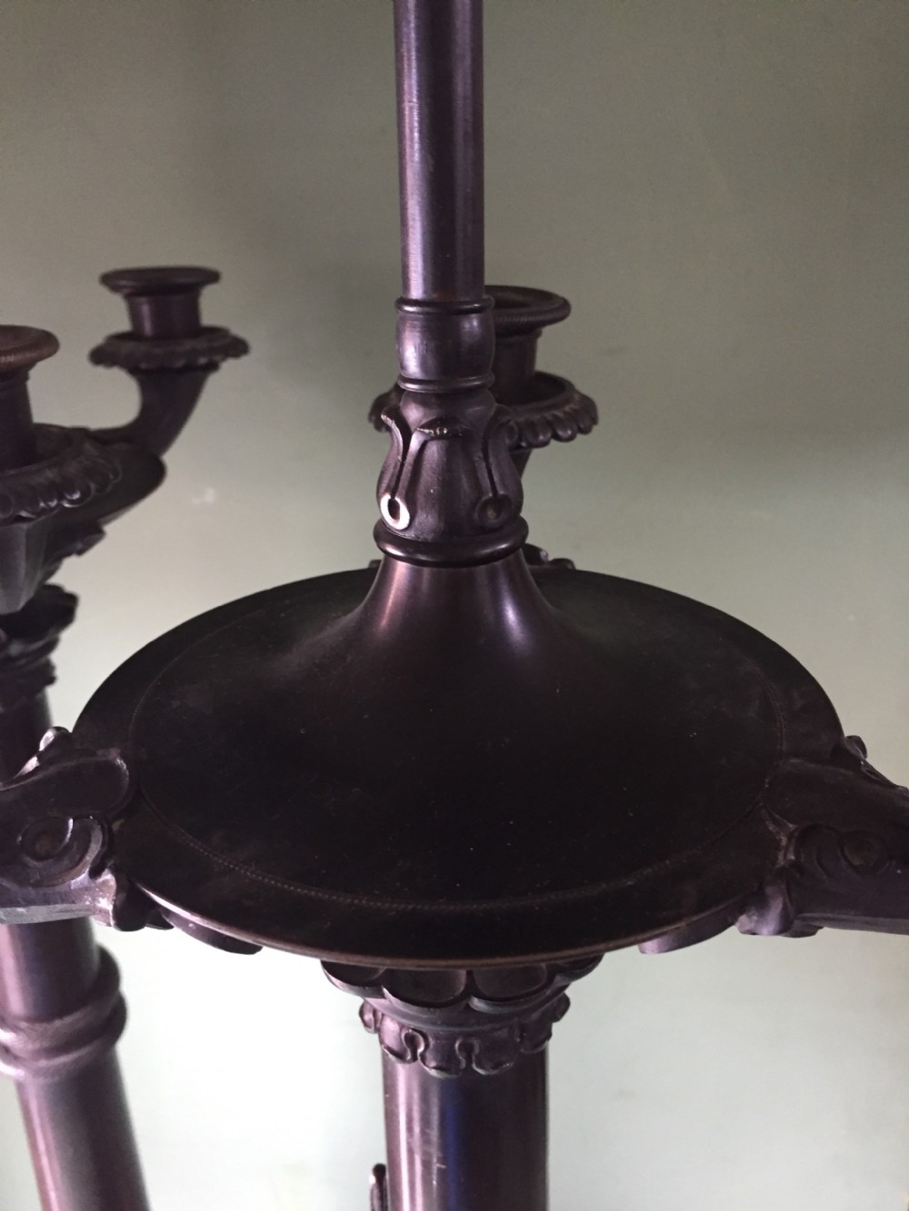 Imposing pair of early C19th French Charles X period bronze lamps on 'rouge griotte' marble bases. View XXIII