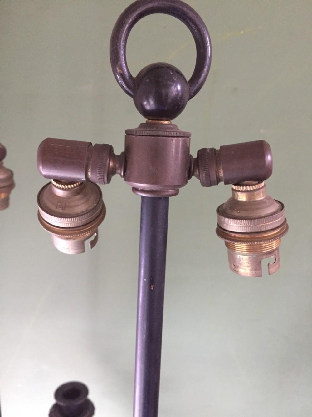 Imposing pair of early C19th French Charles X period bronze lamps on 'rouge griotte' marble bases. View XXIV
