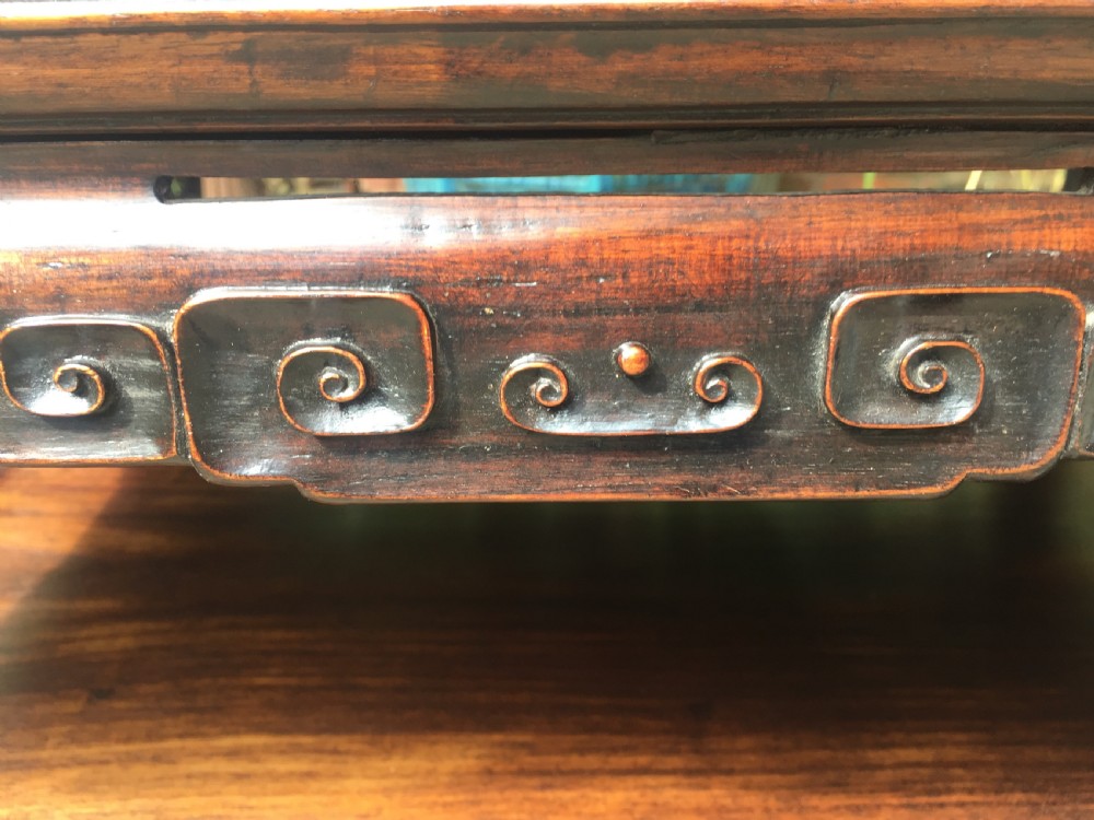 Late C19th Chinese Qing Dynasty carved hardwood 2-tier centre table of freestanding design. View IX