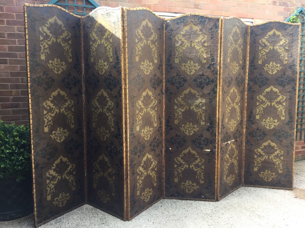 Large and impressive late C19th 'country-house' hinged and folding 6-panel room divider or screen .