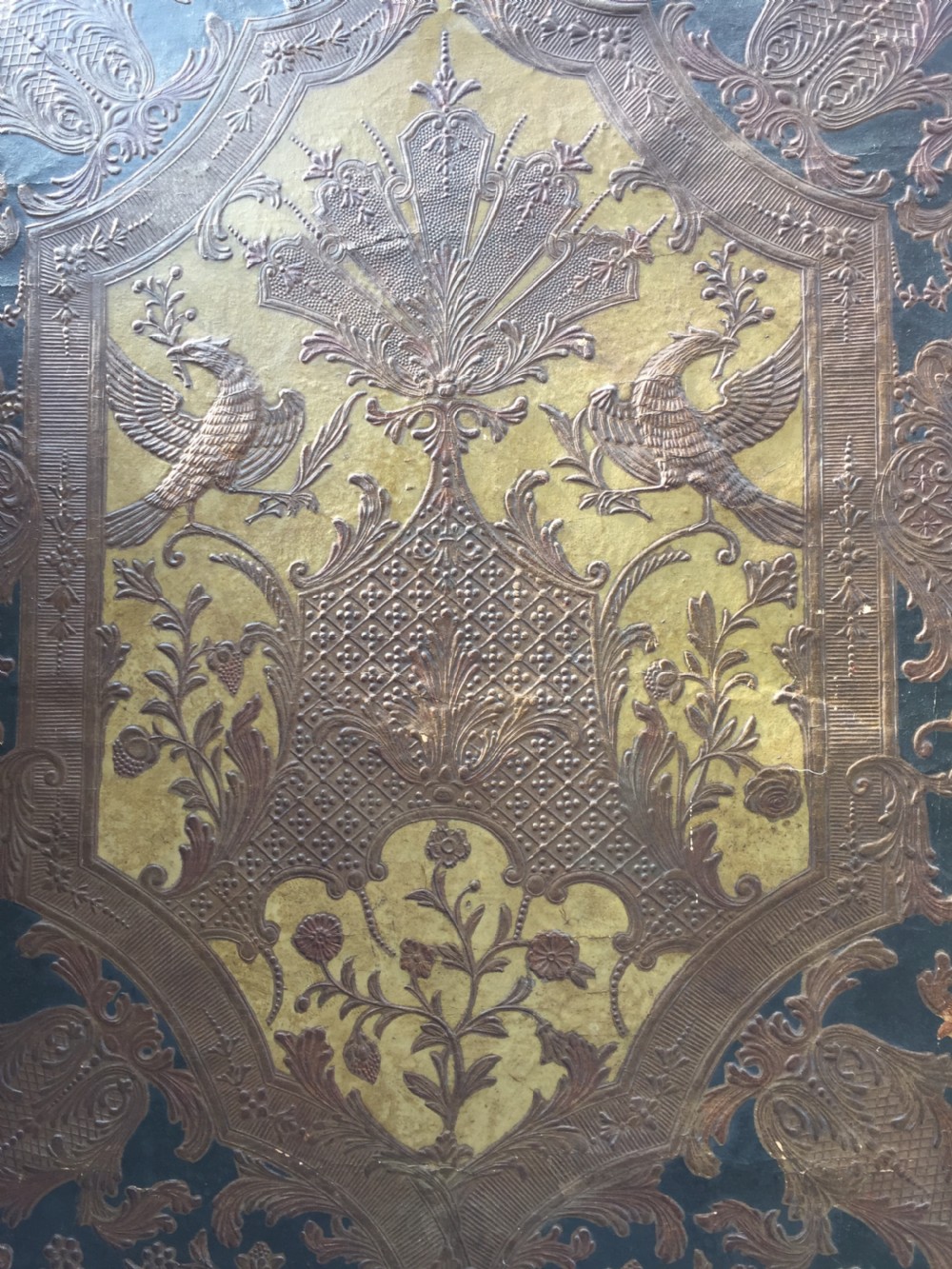 Large and impressive late C19th 'country-house' hinged and folding 6-panel room divider or screen . View V