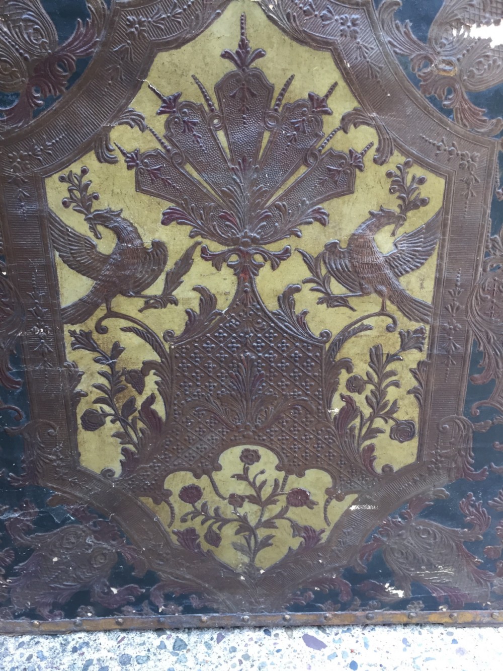 Large and impressive late C19th 'country-house' hinged and folding 6-panel room divider or screen . View VI