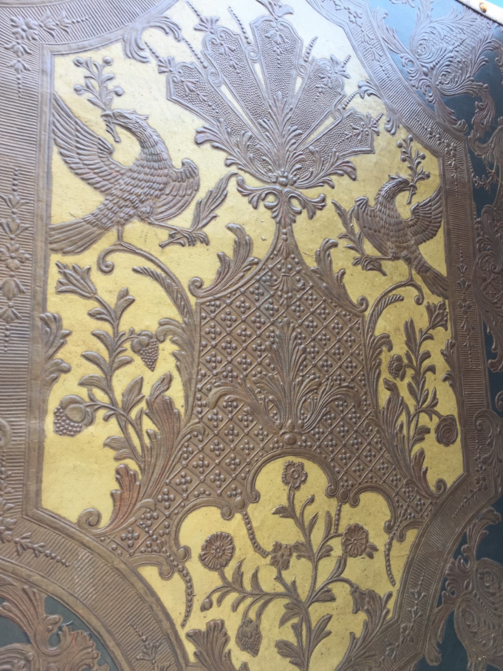Large and impressive late C19th 'country-house' hinged and folding 6-panel room divider or screen . View IX