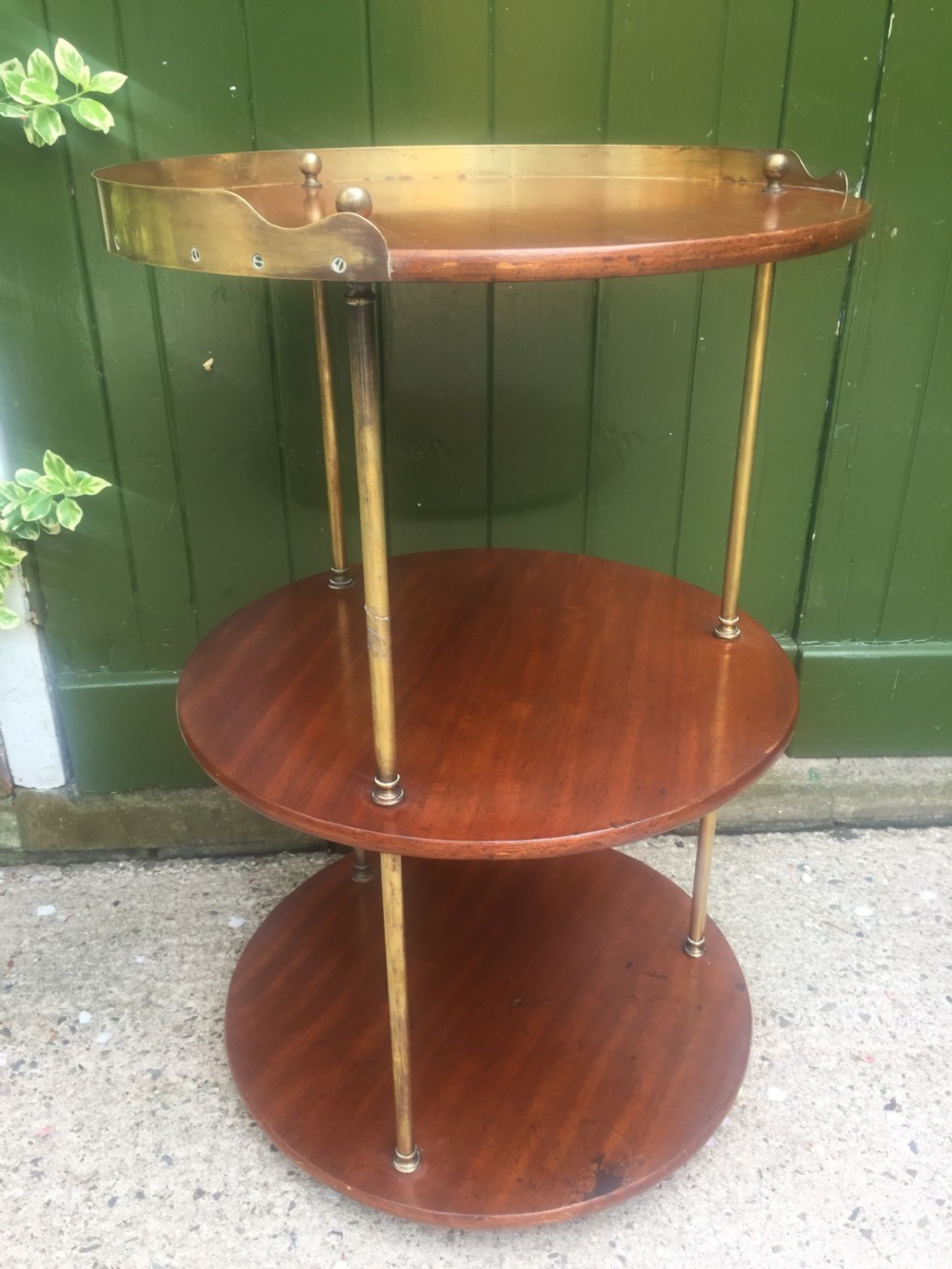 C19th Military campaign teak and brass circular 3-tier etagere . View III