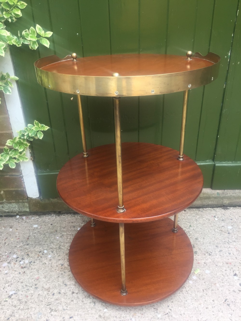 C19th Military campaign teak and brass circular 3-tier etagere . View V
