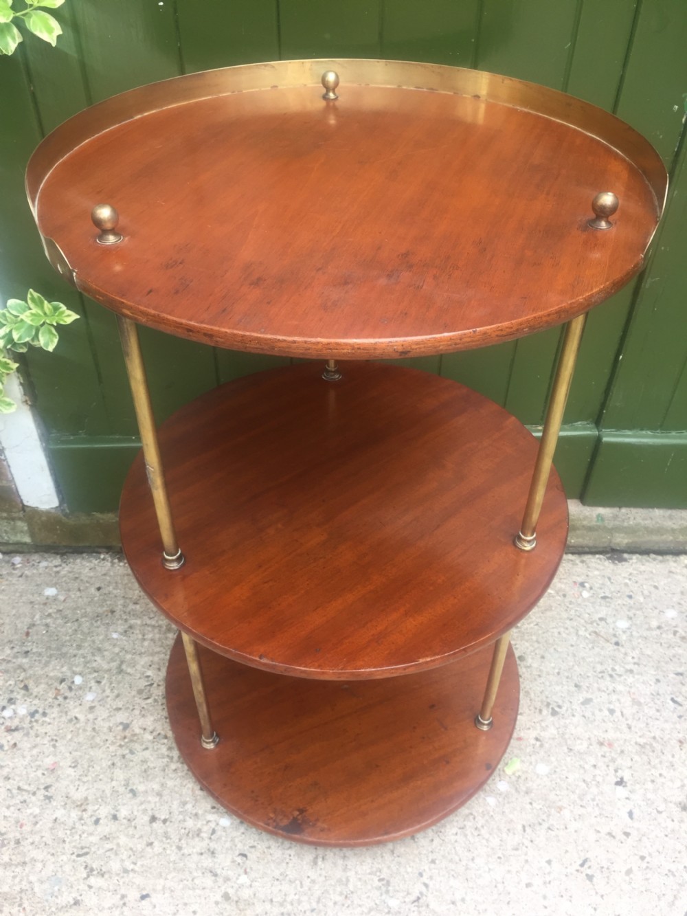 C19th Military campaign teak and brass circular 3-tier etagere . View VII